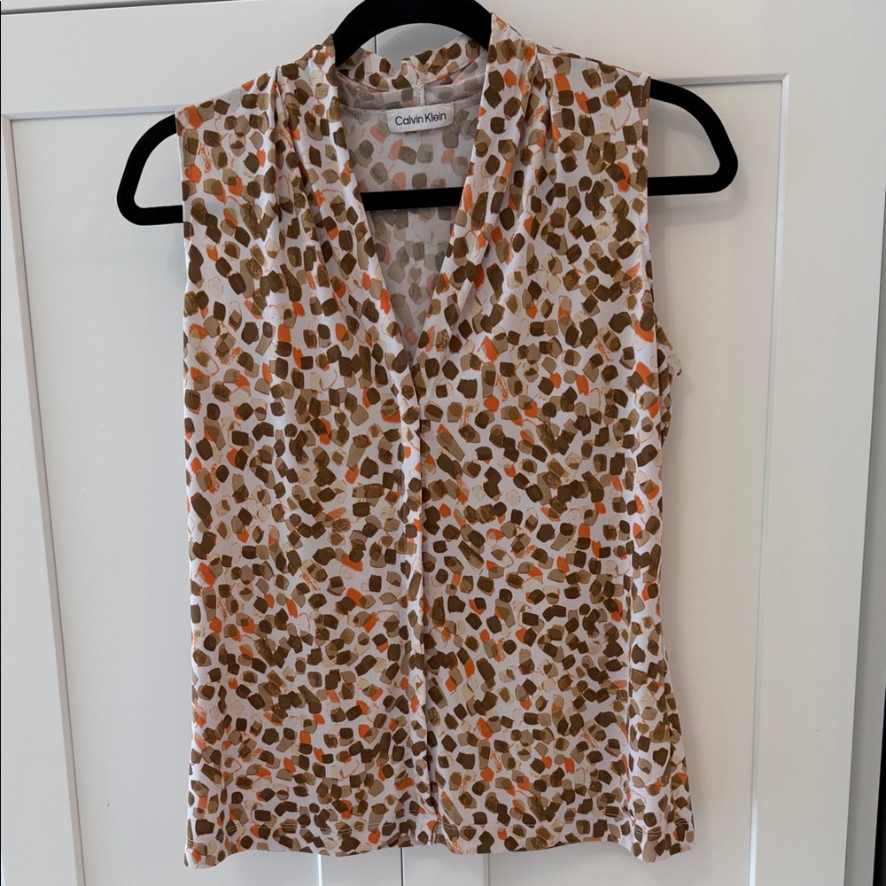 Calvin Klein Women's Sleeveless Top - Brown and Orange Pattern